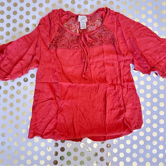 Eyelash Couture Red Embellished Tie Front Blouse - Picture 1 of 2